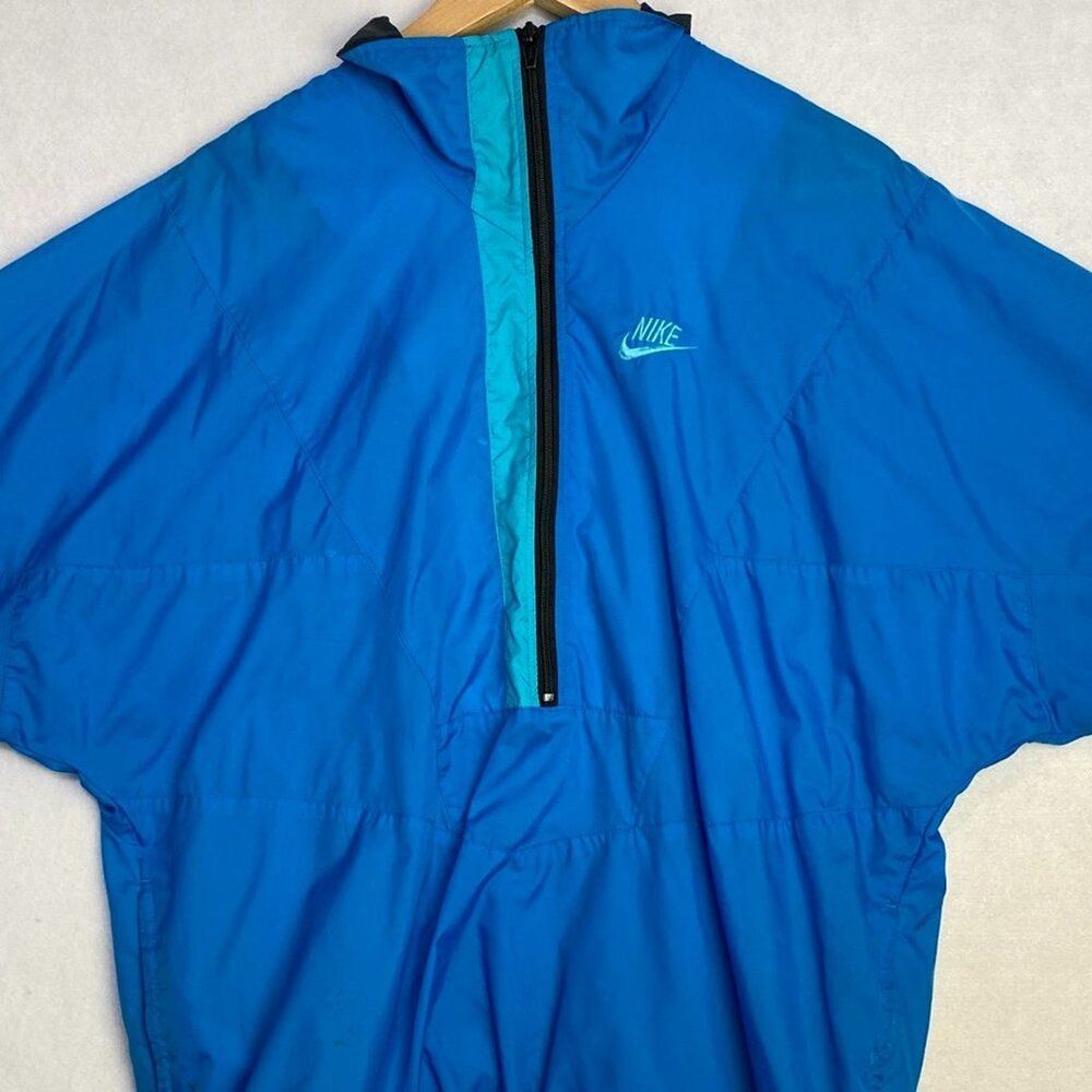 Nike Windbreaker Mens Large Vintage Blue Quarter Zip Jacket Wing Light Packable